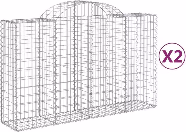 Set di 2 Cesti Gabbioni ad Arco in Ferro Zincato Argento L: 200 cm, P: 50 cm, H: 120-140 cm