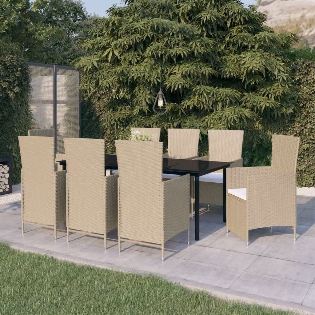 The Living Store Set da pranzo da giardino 9 pezzi con cuscini Beige