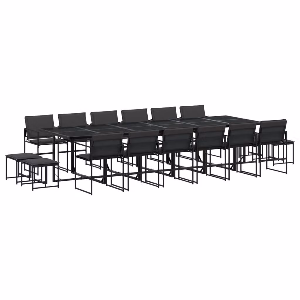 Set da Pranzo da Giardino 17 pz con Cuscini Nero in Textilene