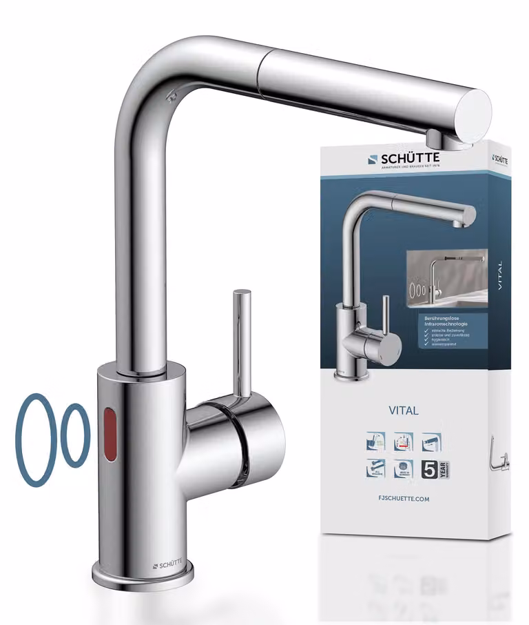 Rubinetto da cucina SCHÜTTE Vital con comando a sensore, rubinetto da cucina estraibile, rubinetto da lavello a risparmio energetico