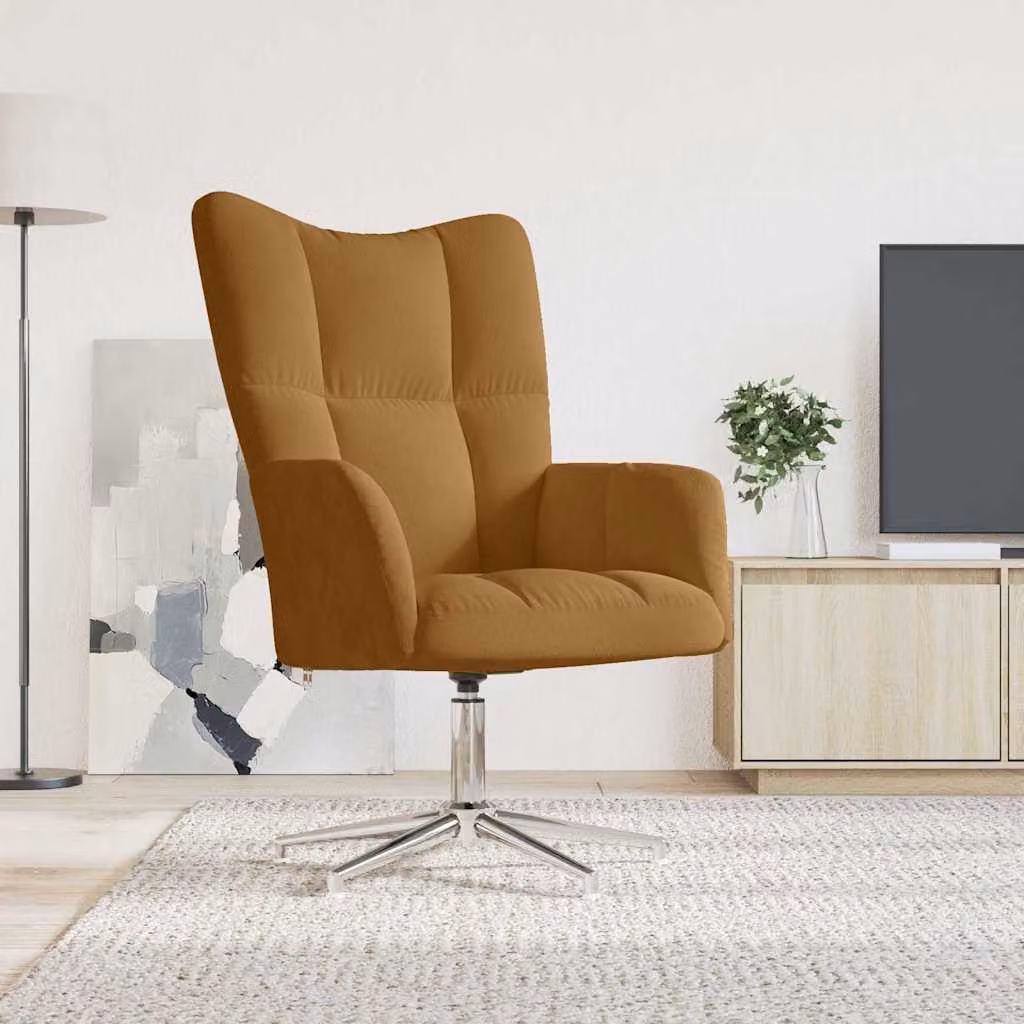Sedia Relax vidaXL in Velluto Marrone con Braccioli e Base Girevole 360 Gradi
