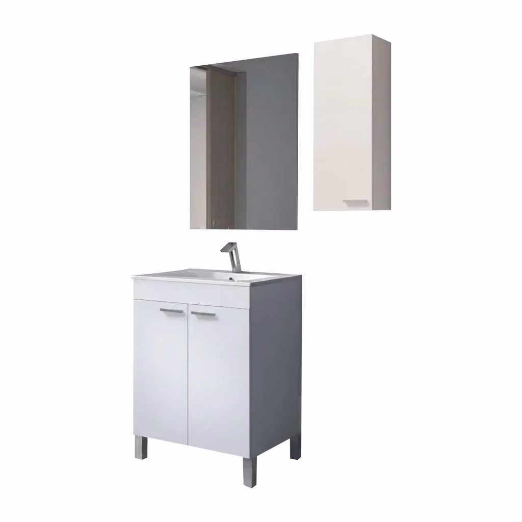 Set Mobili Bagno DMORA Mamoiada Bianco Lucido con Mobile Vanity, Pensile e Specchio L/P/H: 80 x 60 x 45 cm – 2
