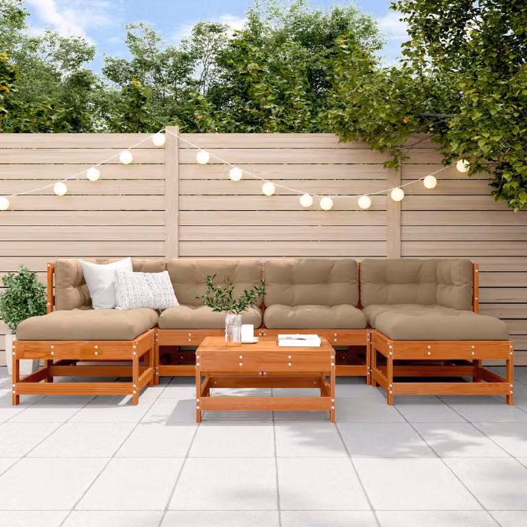 Set Lounge da Giardino vidaXL 7 pz in Legno di Pino Marrone con Cuscini e Tavolino