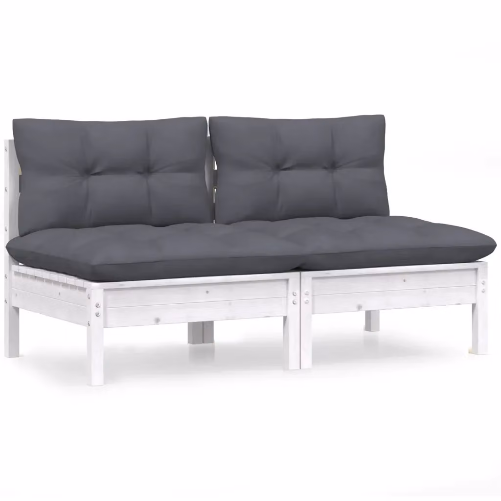 Divano da giardino a 2 posti Design Mania in legno massello di pino con cuscini antracite e bianco – 2