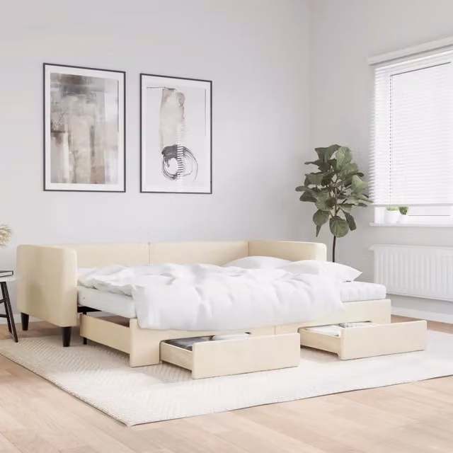 Divano Letto Estraibile con Cassetti vidaXL in Tessuto Beige L/P/H: 223 x 90 x 68 cm