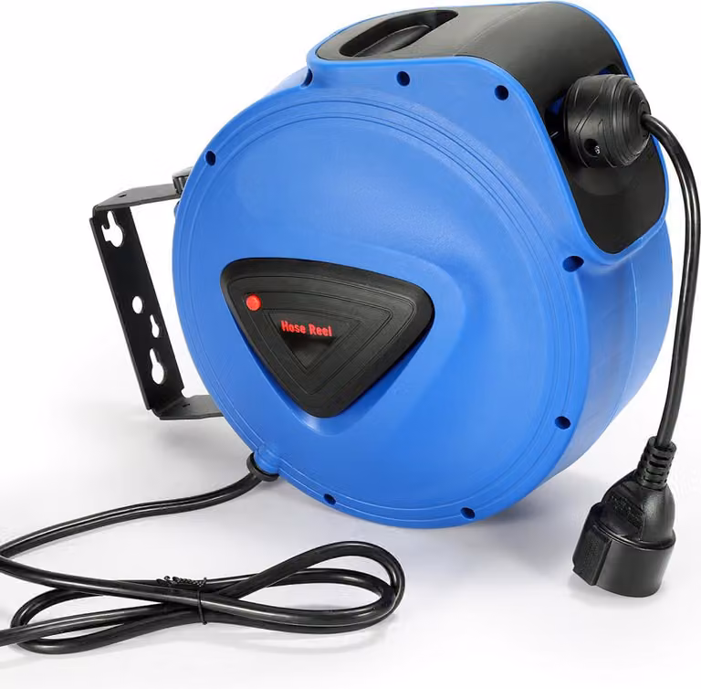Avvolgicavo Izrielar 20 m avvolgitore automatico di cavi per officina Supporto a parete per avvolgitore di cavi con 1 presa di corrente