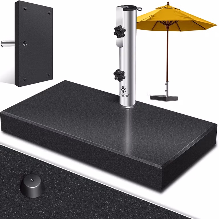 Supporto per ombrellone KESSER® in granito con tubo in acciaio inossidabile, base di alta qualità da 30 kg - per pali di ombrellone da 16 a 48 mm. Include maniglia per il trasporto, ideale per ombrelloni da giardino o da balcone