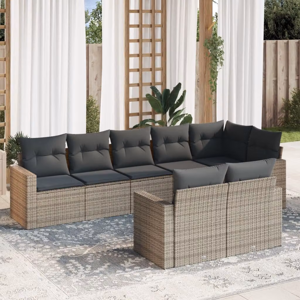 Set Divano da Giardino a L vidaXL in Polyrattan Grigio con 8 Cuscini Imbottiti – 1