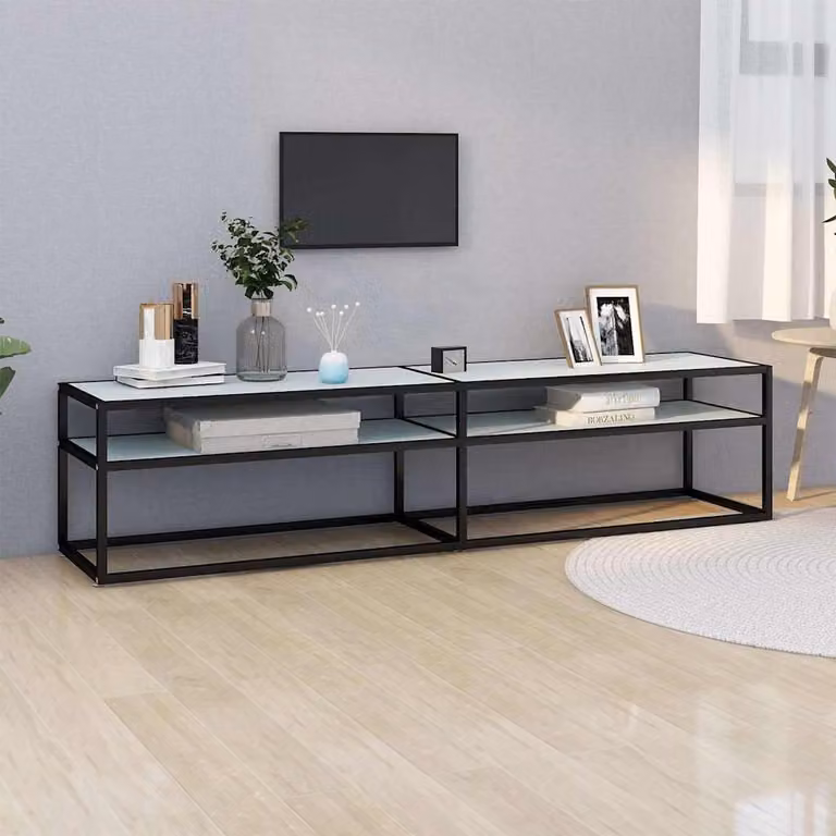 vidaXL Mobile Porta TV in Vetro Temperato Bianco e Nero con Effetto Marmo Astratto Lucido L/P/H: 180 x 40 x 40,5 cm