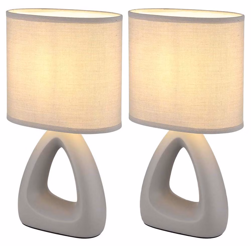 2 lampade da tavolo, Vetroceramica e tessuto, grigio, H 30 cm