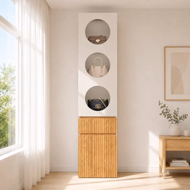 Armadio alto stretto 45 x 50 x 200 cm; 2 ante a battente; 1 cassetto; contenitore moderno; rovere chiaro