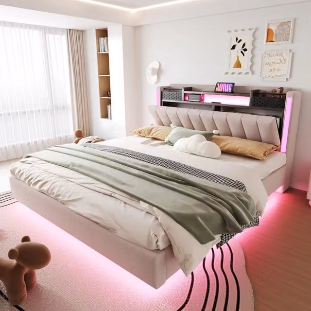 letto imbottito lino beige 160 x 200 cm