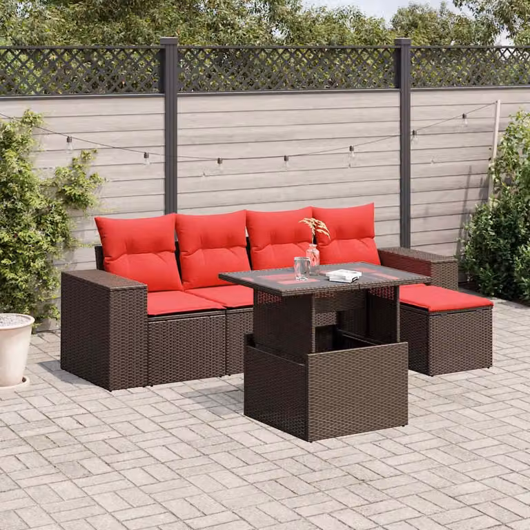 Maison Exclusive - Set di 6 divani da giardino con cuscini, marrone, polyrattan