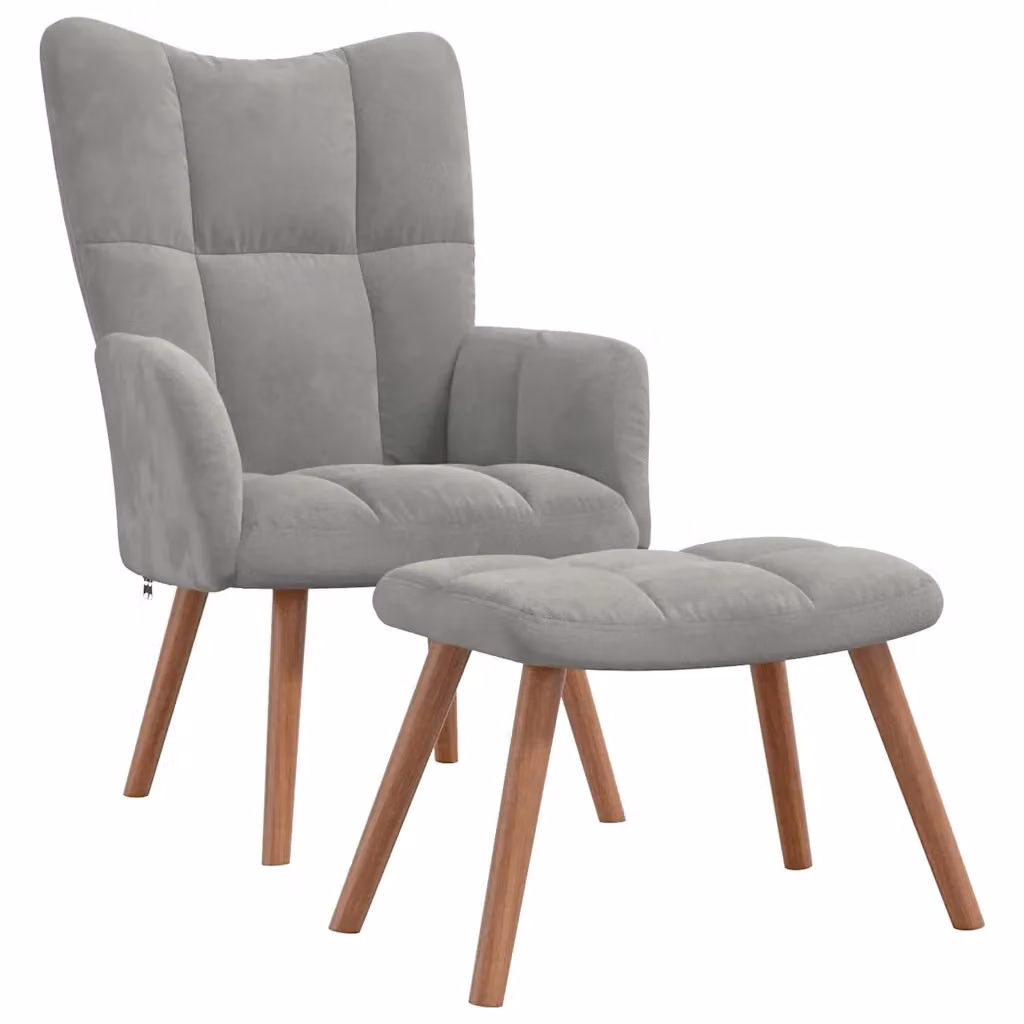 vidaXL Poltrona Relax con Poggiapiedi in Velluto Grigio – 2