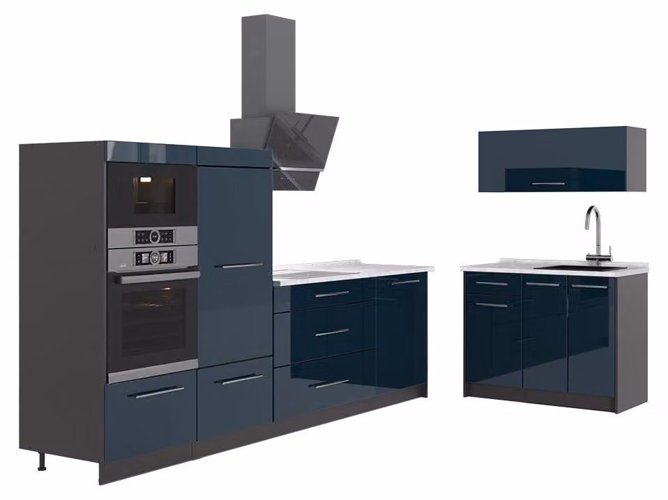 Cucina Vicco Fame-Line Blu scuro lucido/Antracite 380 cm, PL Marmo, Model 64070