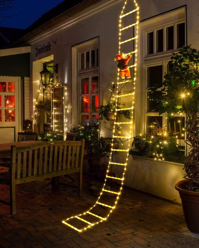 Catena luminosa a LED, forma a scala, tema natalizio, lunghezza 3 metri, 338 LED, luce bianco caldo, con timer