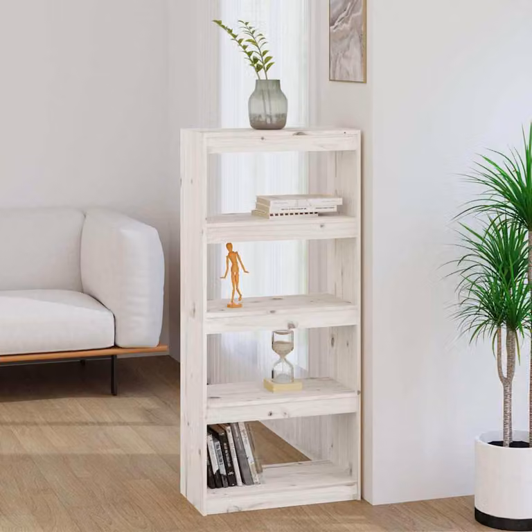 Libreria divisorio vidaXL in legno massello di pino bianco, design minimalista, L 60 cm x P 30 cm x H 135,5 cm