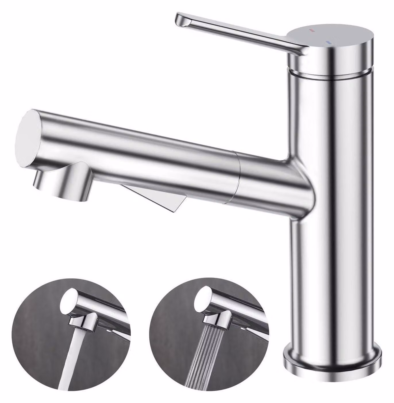 Miscelatore monocomando per lavabo da bagno, estensibile, in acciaio inossidabile SUS304 cromato lucido