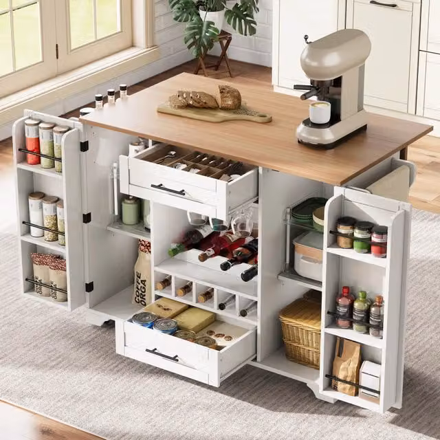 Carrello da Cucina Pieghevole con Ruote ¨C MINIMAL ¨C Bianco, 120x45/70x92 cm
