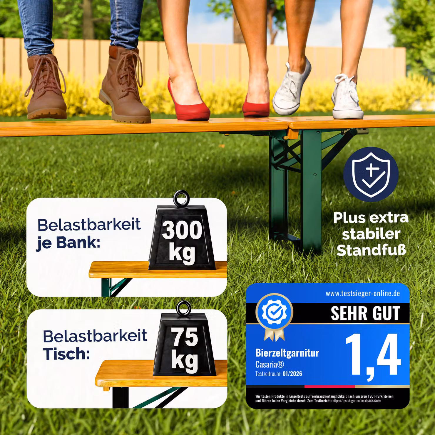 Set tavolo e panche da birreria Casaria in legno massiccio marrone, pieghevole, per 10 persone, L: 220 cm – 3