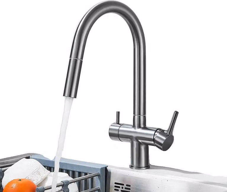 Miscelatore da cucina estraibile Clean water, doppia maniglia, da incasso, cartuccia in Vetroceramica, grigio