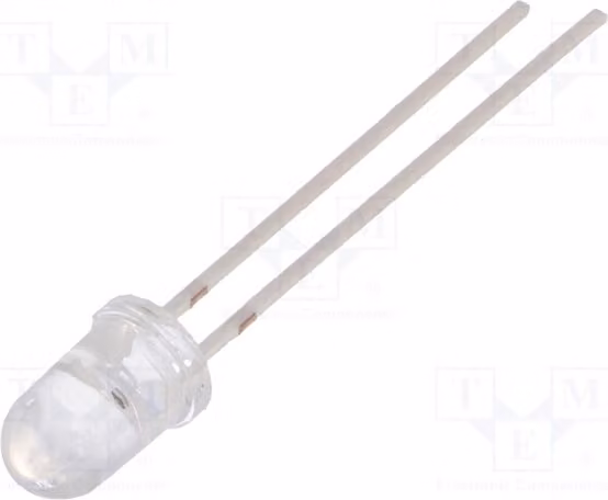 1 x Trasmettitore a infrarossi, lunghezza d'onda 850 nm, lente trasparente da 5 mm, corrente 100 mA, angolo di emissione 6°, potenza 55 mW, montaggio a foro passante (THT), tensione di alimentazione 1,65 ÷ 1,9 V, modello VSLY5850