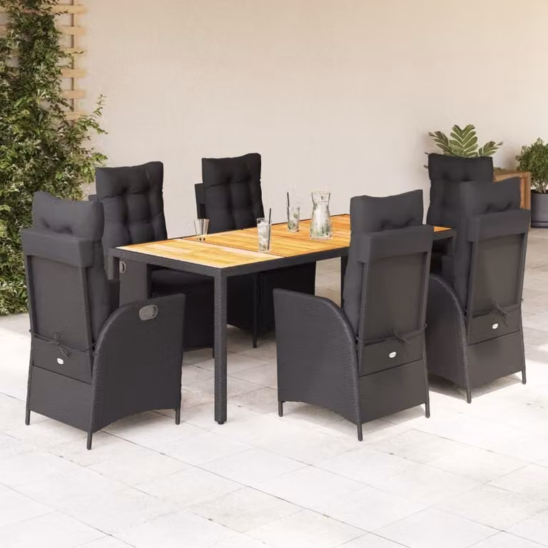 Maison Exclusive - Set da Pranzo da Giardino 7 pz Nero con Cuscini in Polyrattan