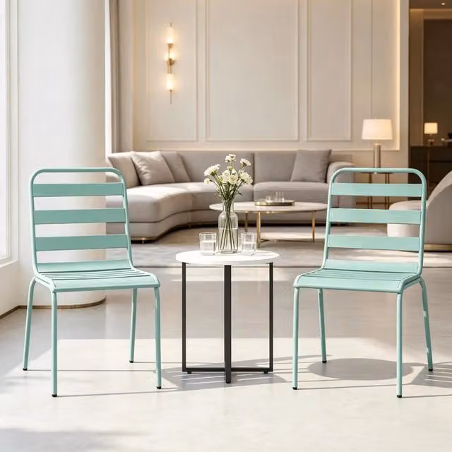 Set di 2 sedie da giardino impilabili in metallo, sedie da balcone verdi, sedie da patio, resistenti alle intemperie per giardino, terrazzo e balcone.