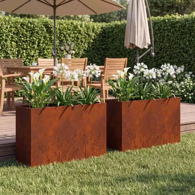 Vaso da giardino 2 pz Ruggine 80 x 30 x 49 cm Acciaio Corten 8005847