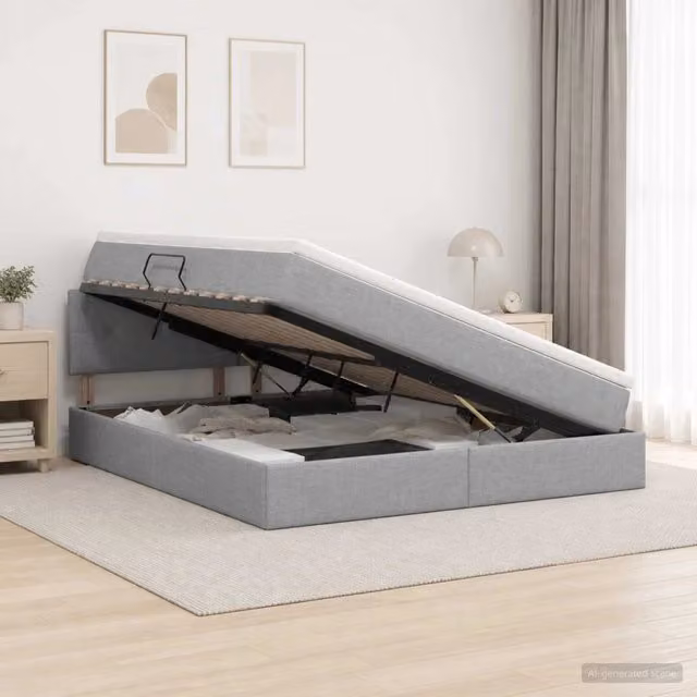 Letto con contenitore e materasso ibrido vidaXL in tessuto Grigio e Bianco L: 160 cm, P: 200 cm, H: 88 cm