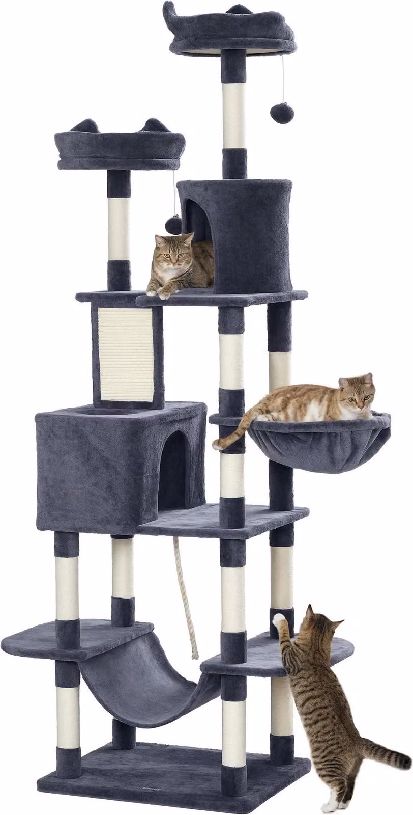 Albero per gatti - Torre da arrampicata per gatti - Altezza 206 cm - Include una cuccia e 2 palline giocattolo - Pali in sisal - Realizzato in legno - Diverse piattaforme