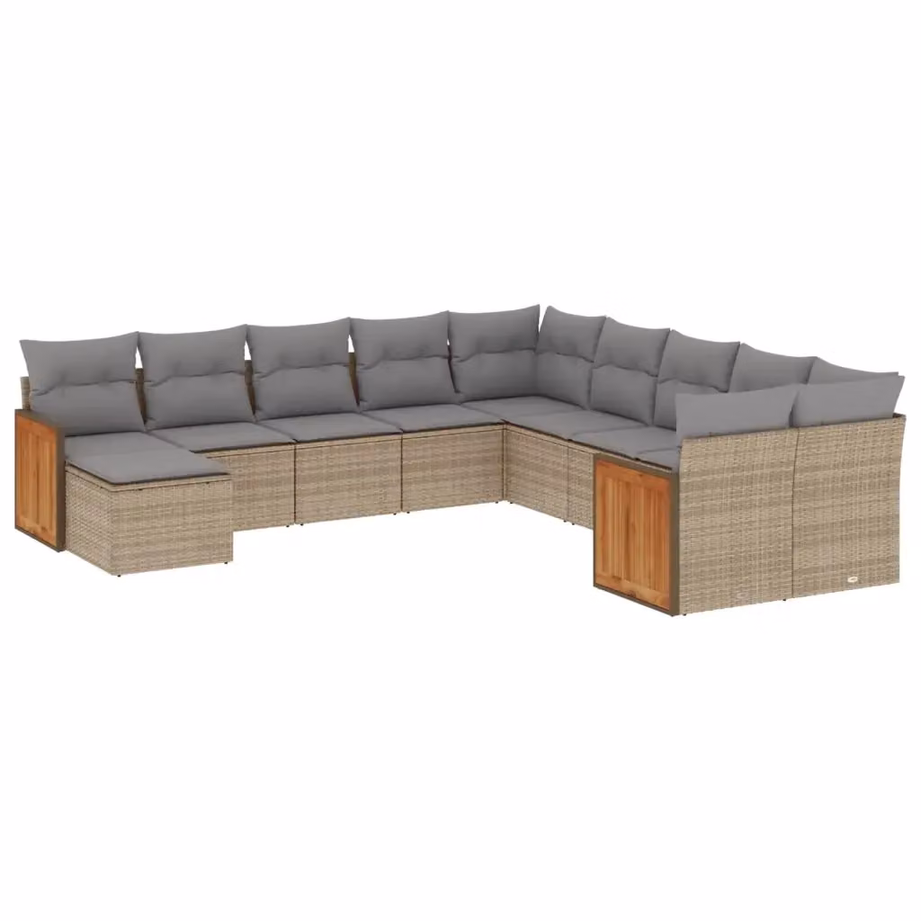 vidaXL Set Divani da Giardino 11 pz in Polyrattan con Cuscini Beige e Grigio – 2