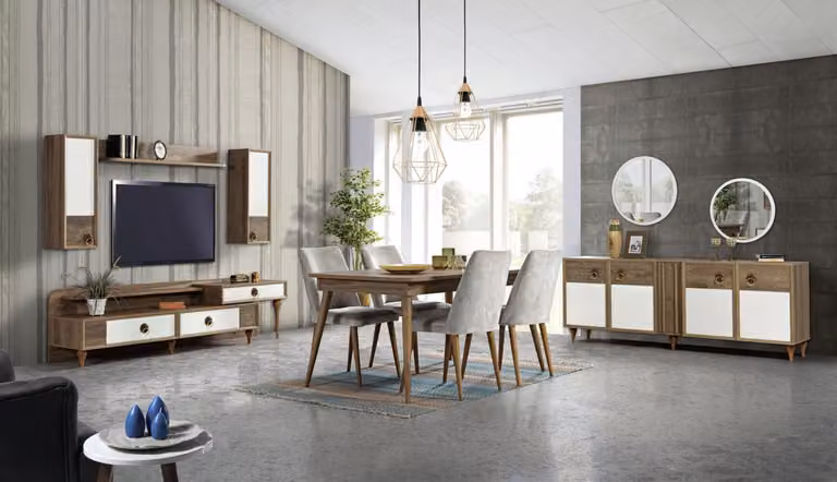 Wohnzimmer Anrichte mit Spiegel Garnitur Holz Braun Modern Luxus