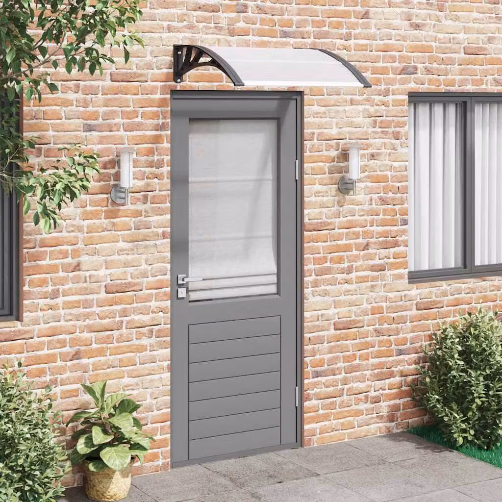 Pensilina per porta vidaXL in policarbonato e alluminio, nera e trasparente, L: 200 cm, P: 75 cm