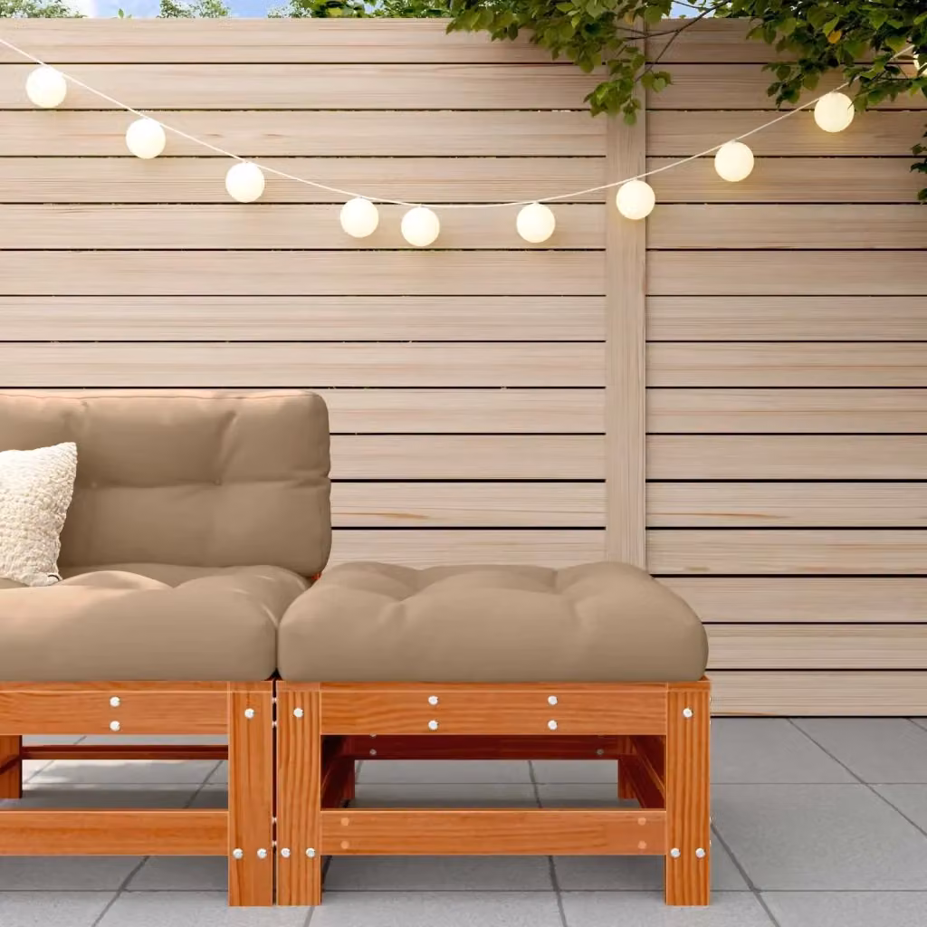 Poggiapiedi da giardino moderno in legno di pino massiccio con cuscini beige L: 57.5 cm, P: 30.0 cm, H: 30.0 cm – 2