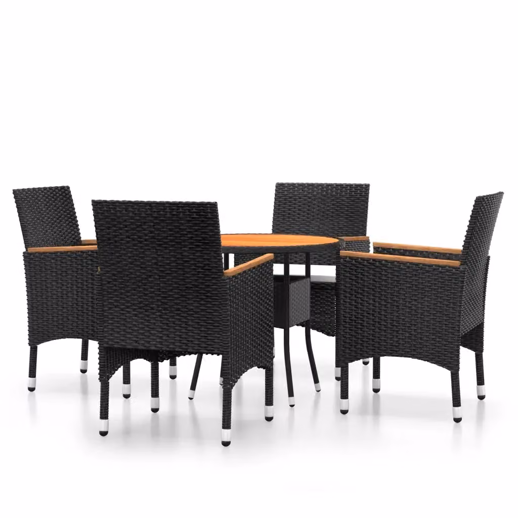 Set da pranzo per giardino e terrazzo vidaXL in polyrattan e legno di acacia con tavolo rotondo, 5 pezzi, nero e bianco – 2