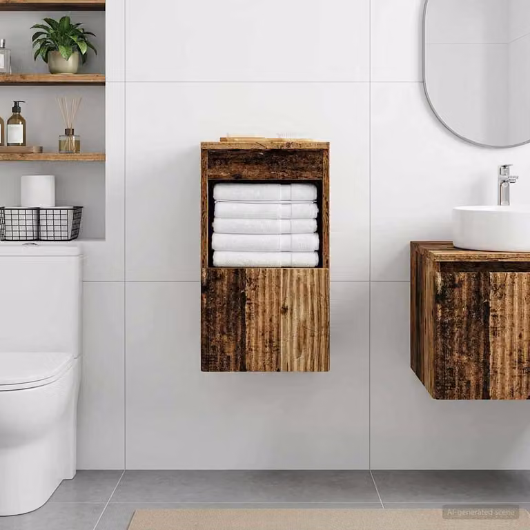 Mobile da bagno vidaXL in legno color marrone antico con ante a battente e ripiani interni, L/P/H: 30 x 44,5 x 50 cm