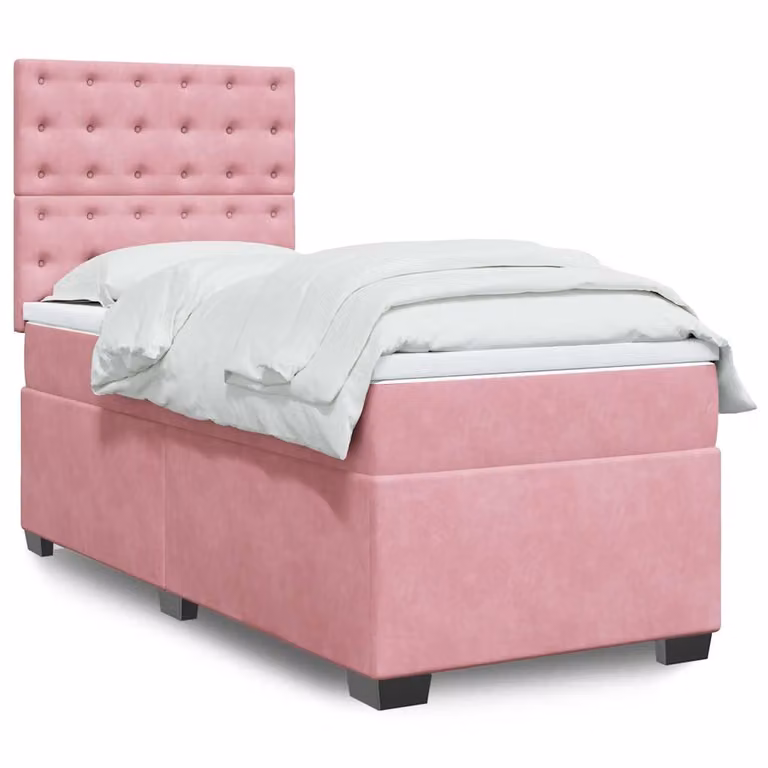 vidaXL Giroletto a Molle Ibrido con Materasso in Velluto Rosa e Bianco, L/P/H: 90 x 190 cm