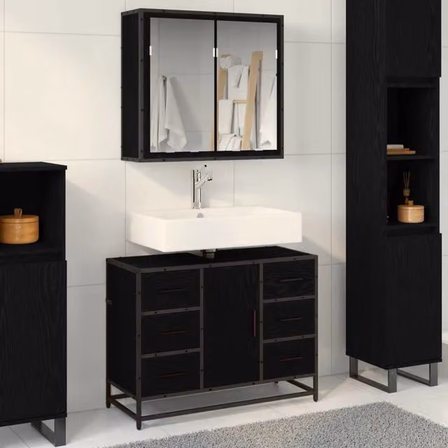 Set di mobili per il bagno 2 pz Rovere Nero 80 x 33 x 60 cm 3402431