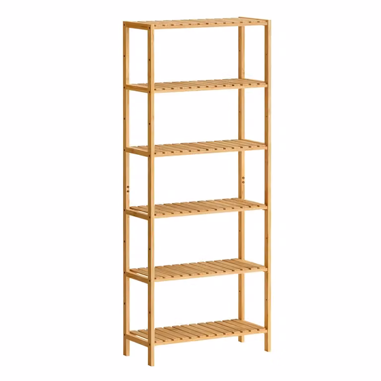 Scaffale Portaoggetti in Bambù, Beige Naturale / 6 Ripiani (160,9H cm)