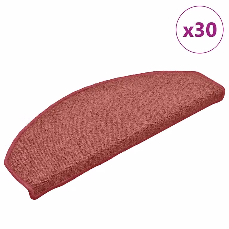 vidaXL Set di 30 Tappetini per Scale Semicircolari Grandi, Colore Rosso, Autoadesivi e Antiscivolo, L 65 x P 24 x H 4 cm