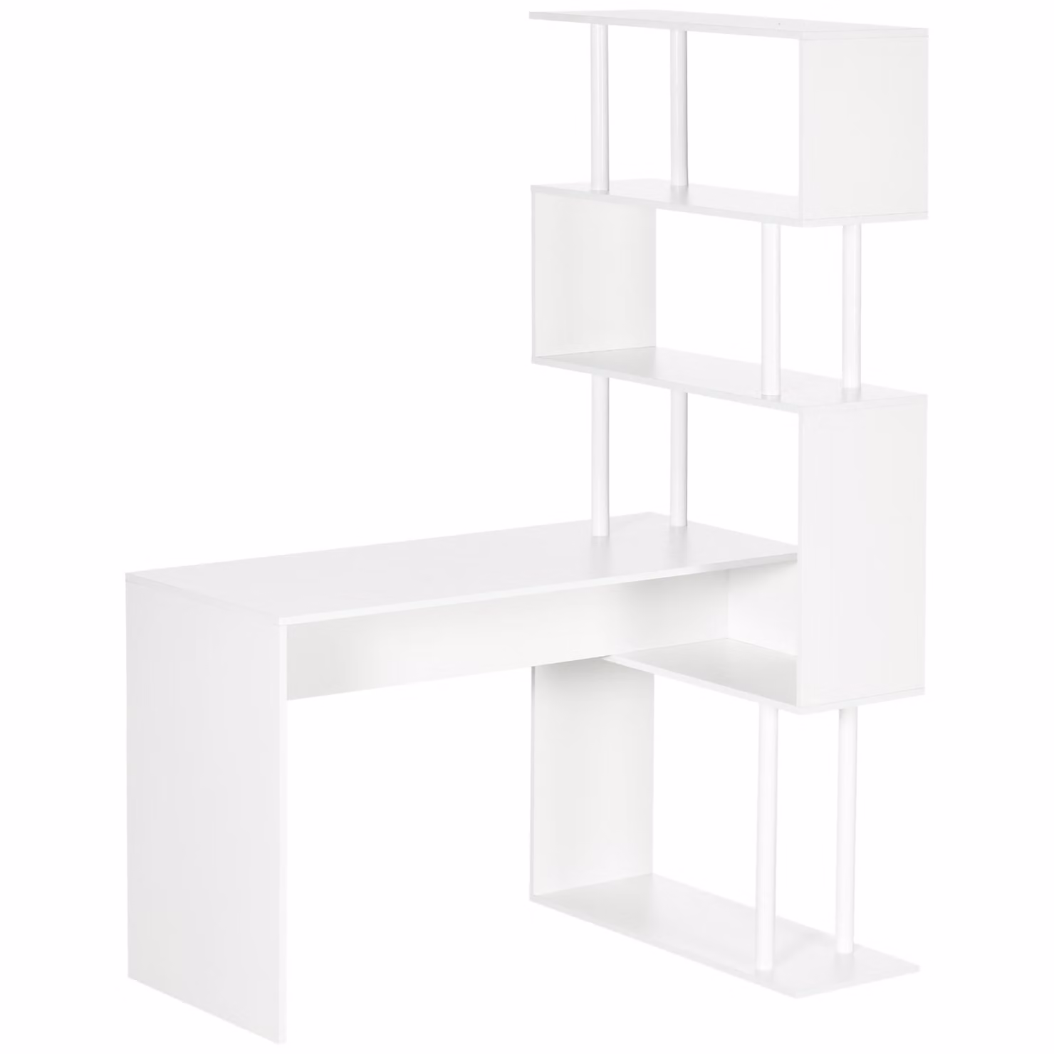 Scrivania angolare HOMCOM, scrivania a L, scrivania per computer con 4 ripiani, scrivania angolare per PC, ideale per l'ufficio o lo studio, 120 x 80 x 176 cm, bianca