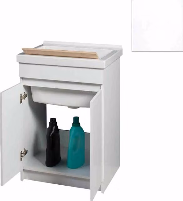 Mobile Lavatoio in Ceramica 2 Ante con Strofinatoio in Legno Massello 60x50x86A cm Bianco Opaco