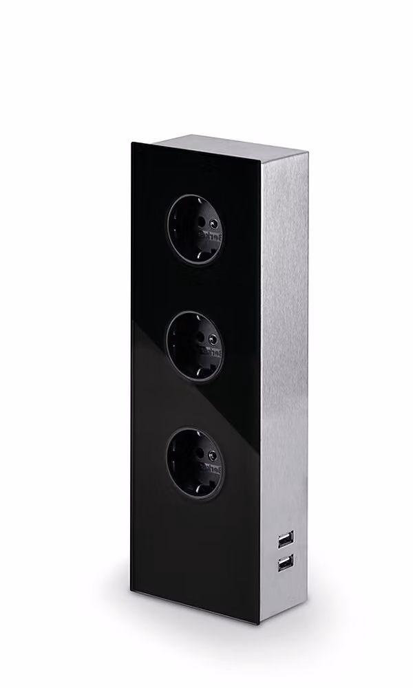 Elemento presa USB in vetro MIRA NERO - Caricatore USB Schuko a 3 e 2 vie / prese / porta USB