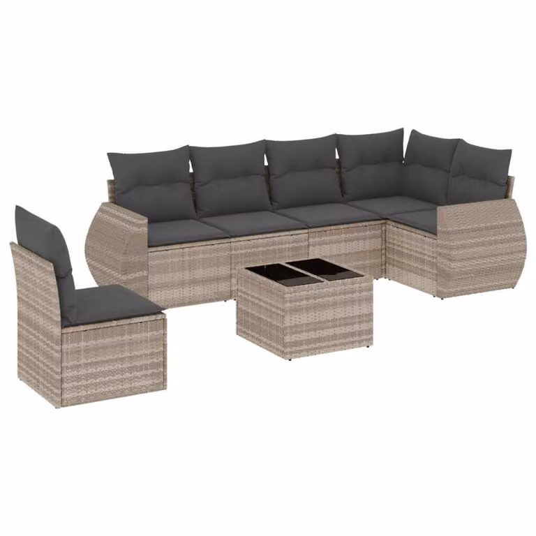Set Divani da Giardino 7pz con Cuscini Grigio Chiaro Polyrattan