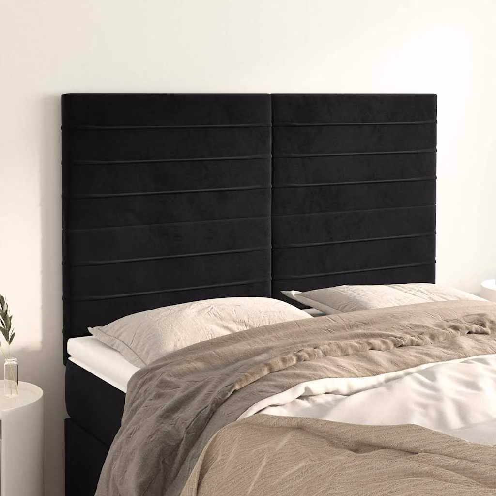 Testiera per letto vidaXL in velluto nero con pannello imbottito L: 144 cm, P: 5 cm, H: 118/128 cm