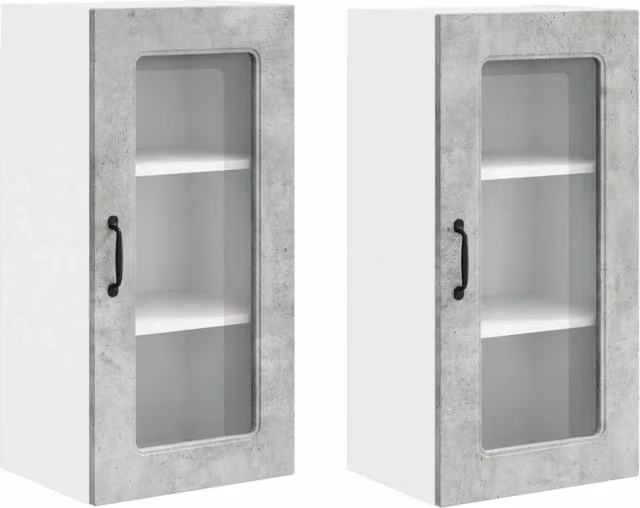Set di 2 pensili da cucina design essenziale ampio spazio di archiviazione 40 x 31 x 80 cm in legno ingegnerizzato grigio cemento 02_0053670