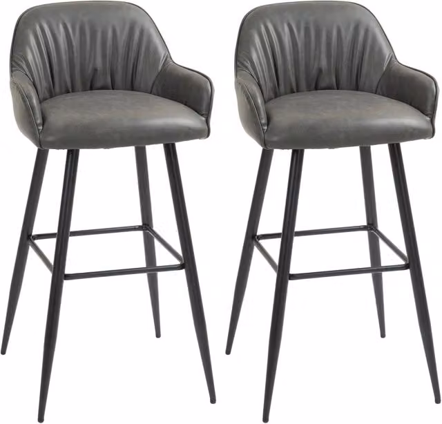 Set 2 Sgabelli da Bar con Schienale in Finta Pelle PU Grigio
