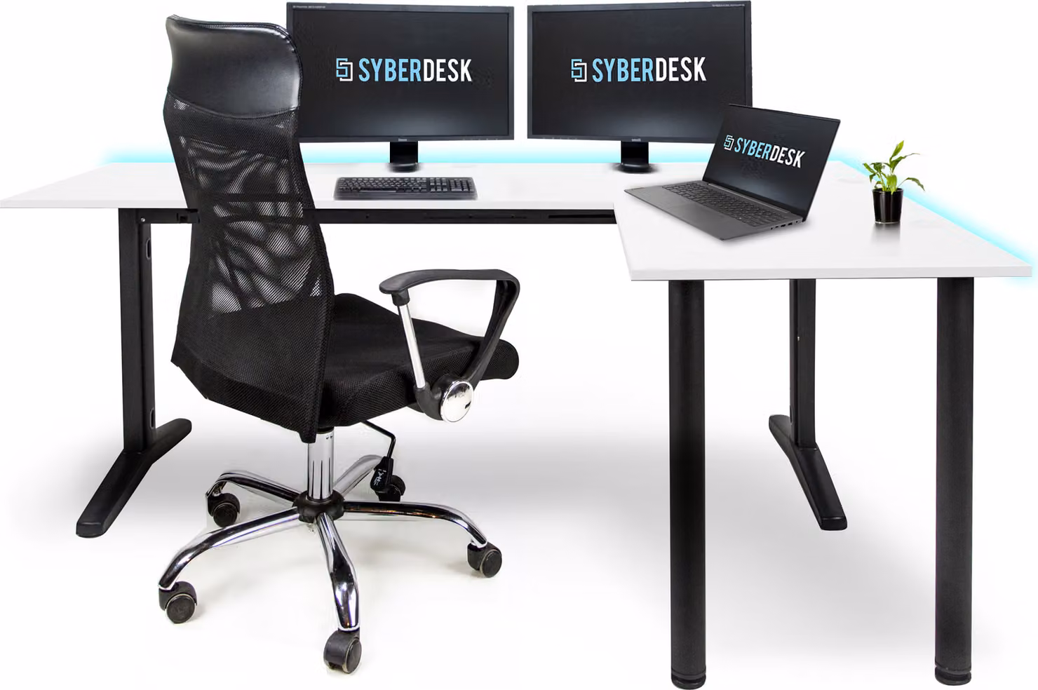 SyberDesk Scrivania angolare da gioco V2 LED, 197 x 132 cm, scrivania da gioco RGB a forma di L, USB-HUB, gestione dei cavi, scrivania per computer a forma di L, (destra, bianco)
