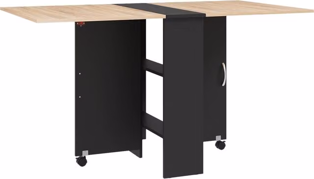 HOMCOM Tavolo Consolle Pieghevole ed Estensibile per 4-6 Persone con Ripiani e Ruote, L/P/H: 140 x 75 x 74 cm, Rovere e Nero